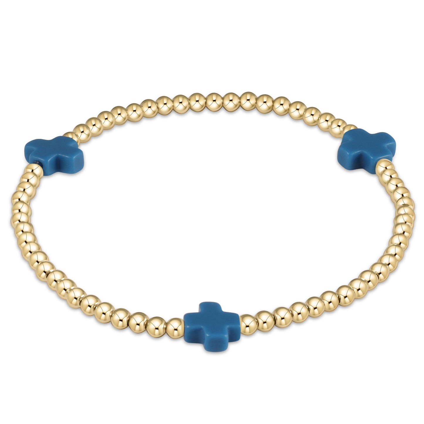 Pulsera de Cuentas de 3 mm con Cruz y Patrón Dorado Signature
