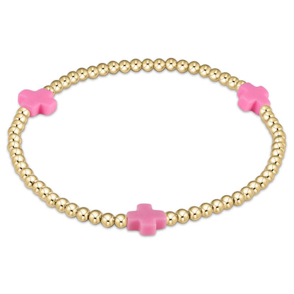 Pulsera de Cuentas de 3 mm con Cruz y Patrón Dorado Signature