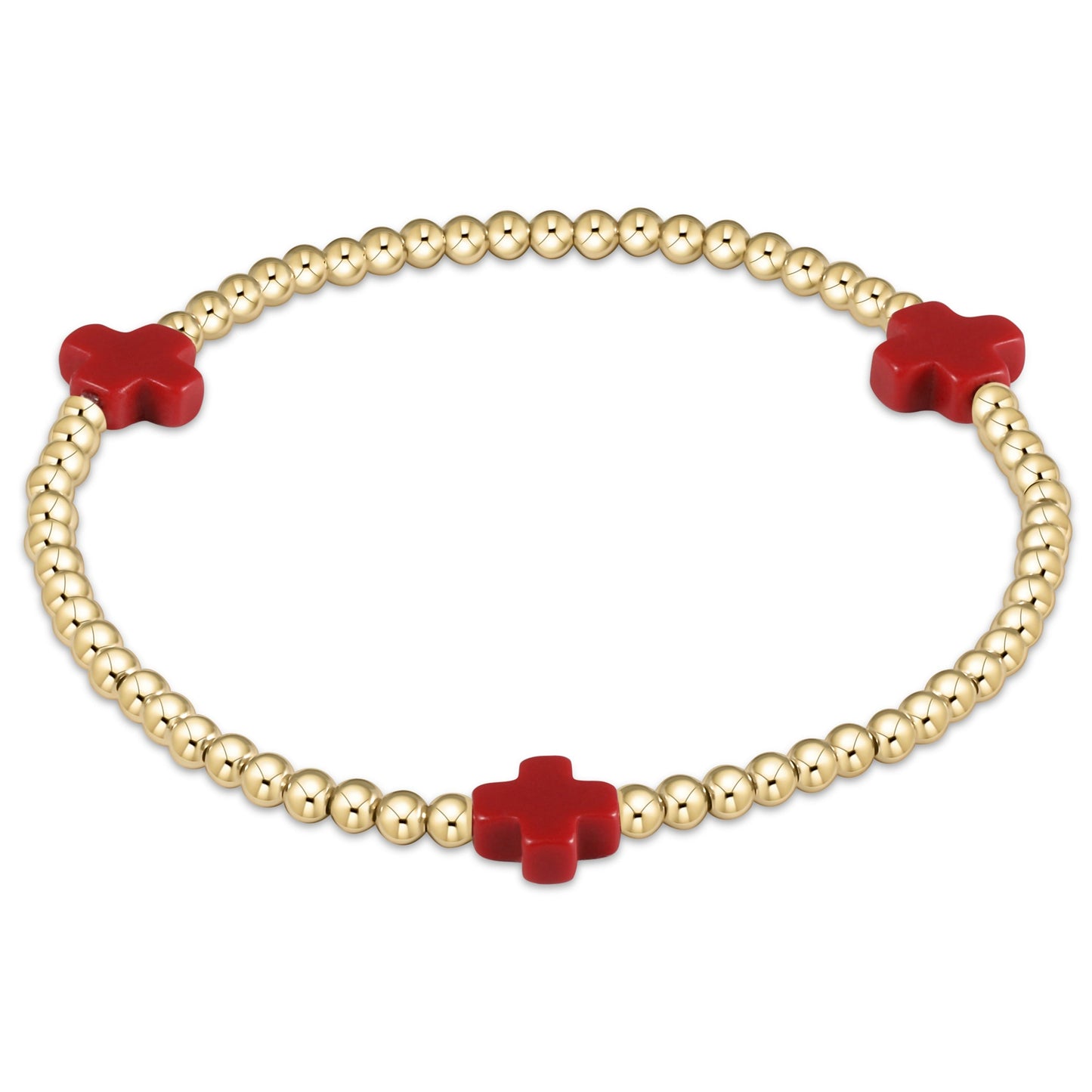 Pulsera de Cuentas de 3 mm con Cruz y Patrón Dorado Signature