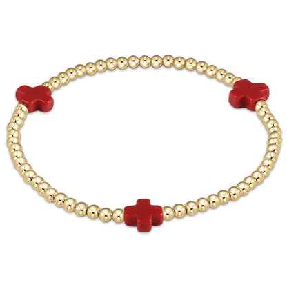 Pulsera de Cuentas de 3 mm con Cruz y Patrón Dorado Signature