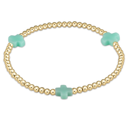 Pulsera de Cuentas de 3 mm con Cruz y Patrón Dorado Signature