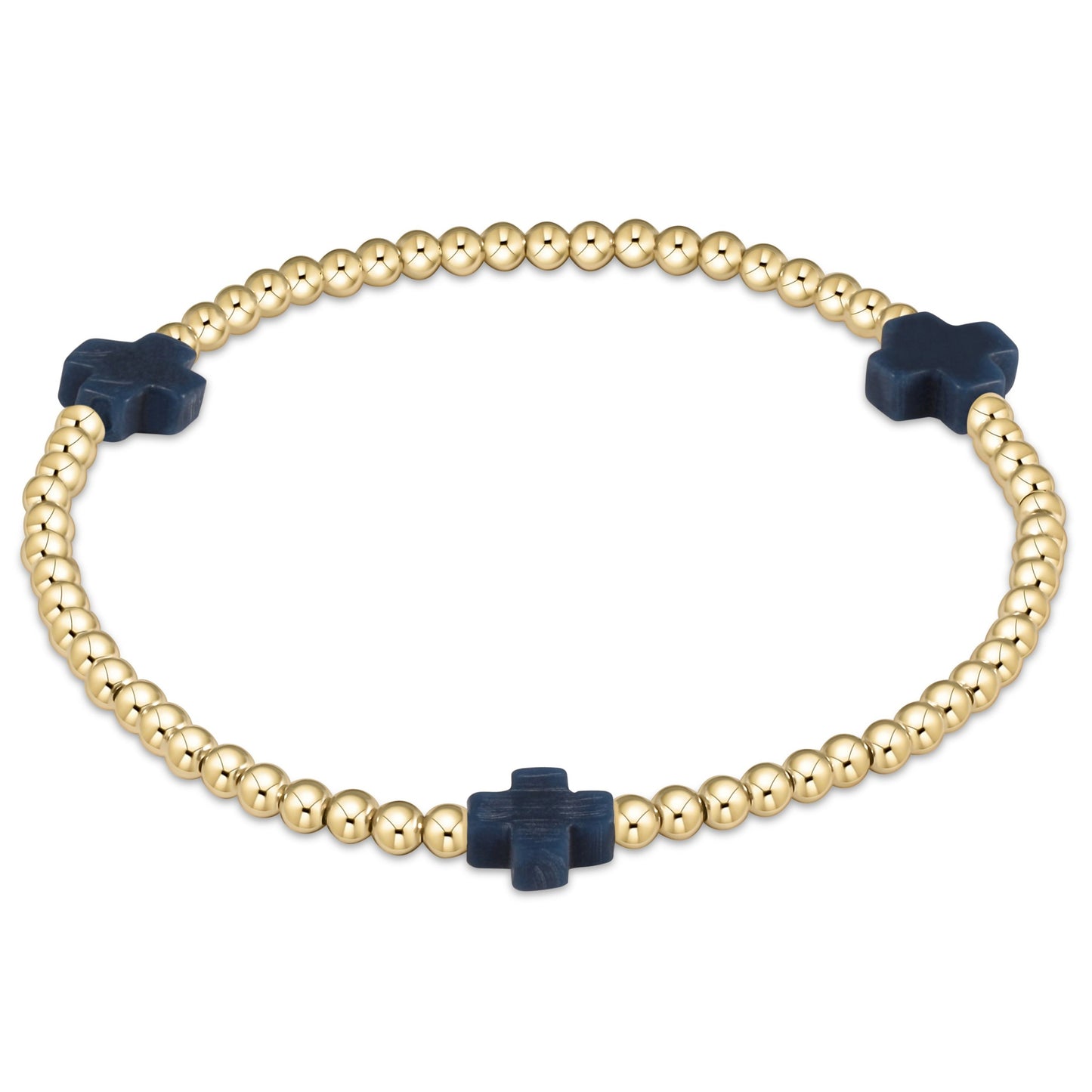 Pulsera de Cuentas de 3 mm con Cruz y Patrón Dorado Signature