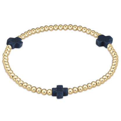 Pulsera de Cuentas de 3 mm con Cruz y Patrón Dorado Signature