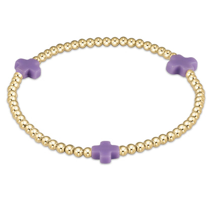 Pulsera de Cuentas de 3 mm con Cruz y Patrón Dorado Signature