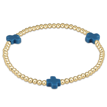Pulsera de Cuentas de 3 mm con Cruz y Patrón Dorado Signature