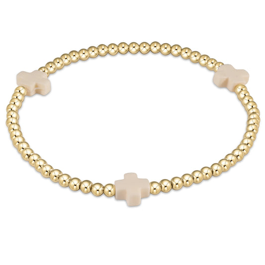 Pulsera de Cuentas de 3 mm con Cruz y Patrón Dorado Signature