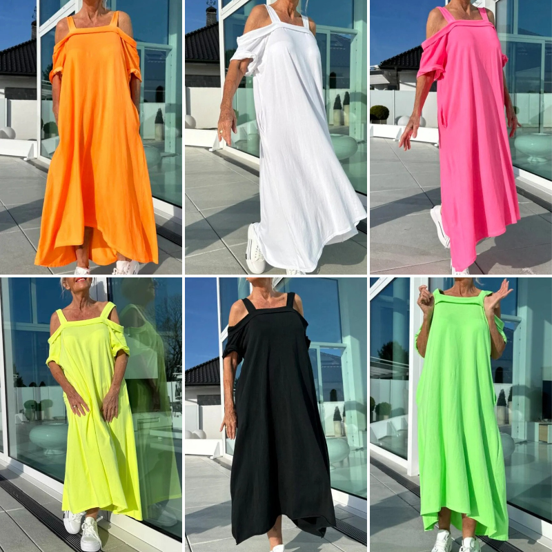 🏖️ Especiales de Verano 💃 Vestido Casual Largo con Hombros Descubiertos para Mujer