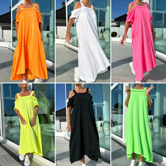 🏖️ Especiales de Verano 💃 Vestido Casual Largo con Hombros Descubiertos para Mujer