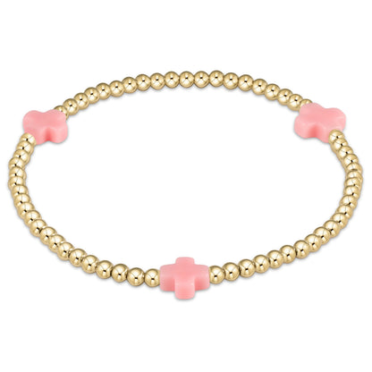 Pulsera de Cuentas de 3 mm con Cruz y Patrón Dorado Signature