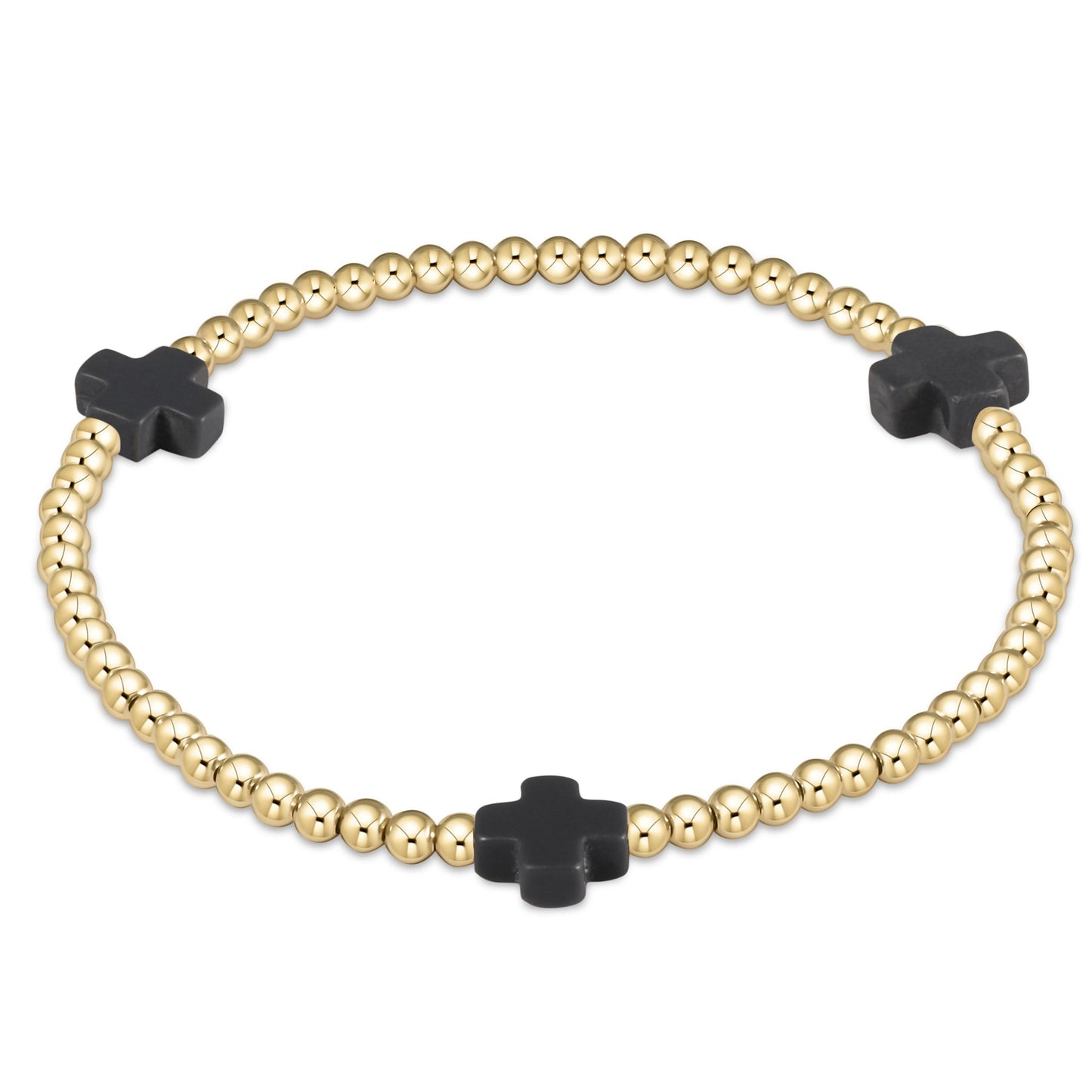 Pulsera de Cuentas de 3 mm con Cruz y Patrón Dorado Signature