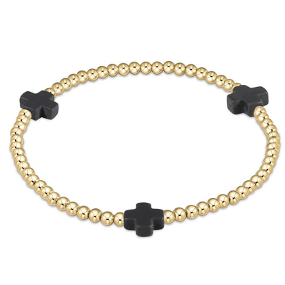 Pulsera de Cuentas de 3 mm con Cruz y Patrón Dorado Signature