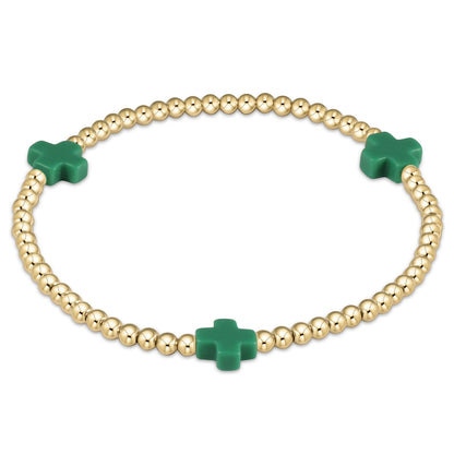 Pulsera de Cuentas de 3 mm con Cruz y Patrón Dorado Signature