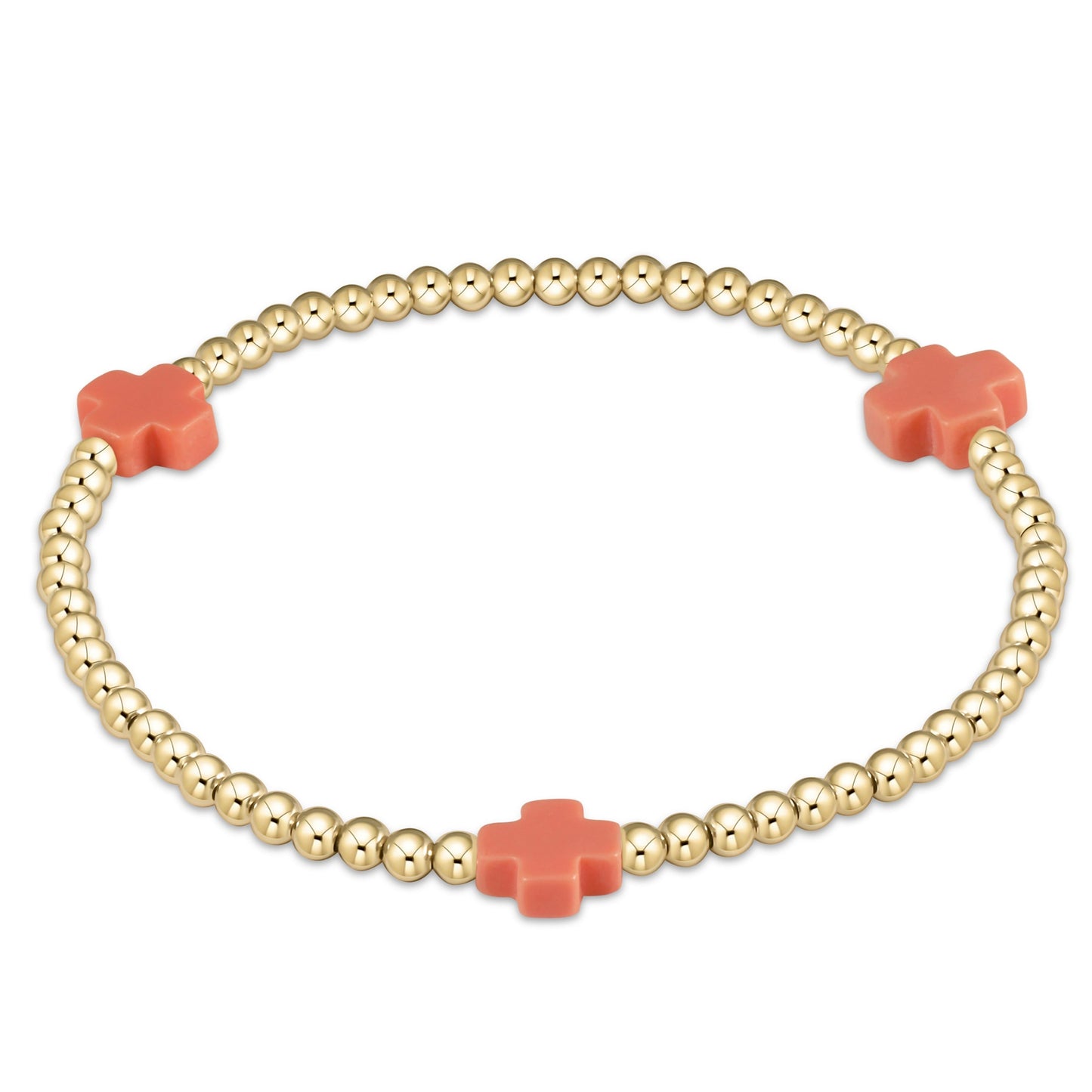 Pulsera de Cuentas de 3 mm con Cruz y Patrón Dorado Signature