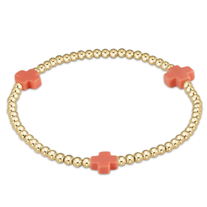 Pulsera de Cuentas de 3 mm con Cruz y Patrón Dorado Signature