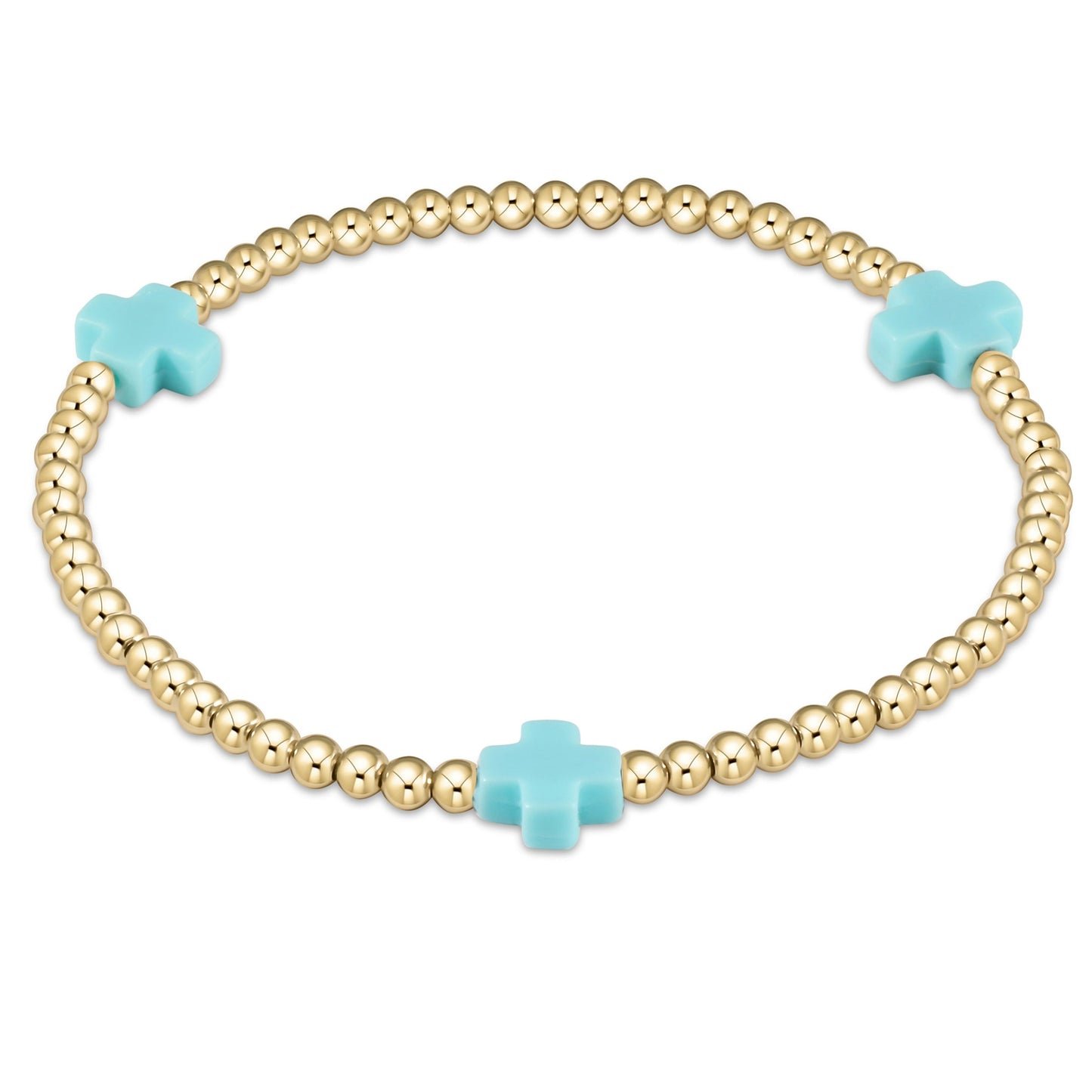 Pulsera de Cuentas de 3 mm con Cruz y Patrón Dorado Signature