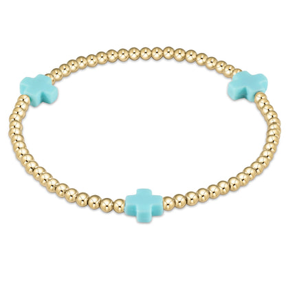 Pulsera de Cuentas de 3 mm con Cruz y Patrón Dorado Signature