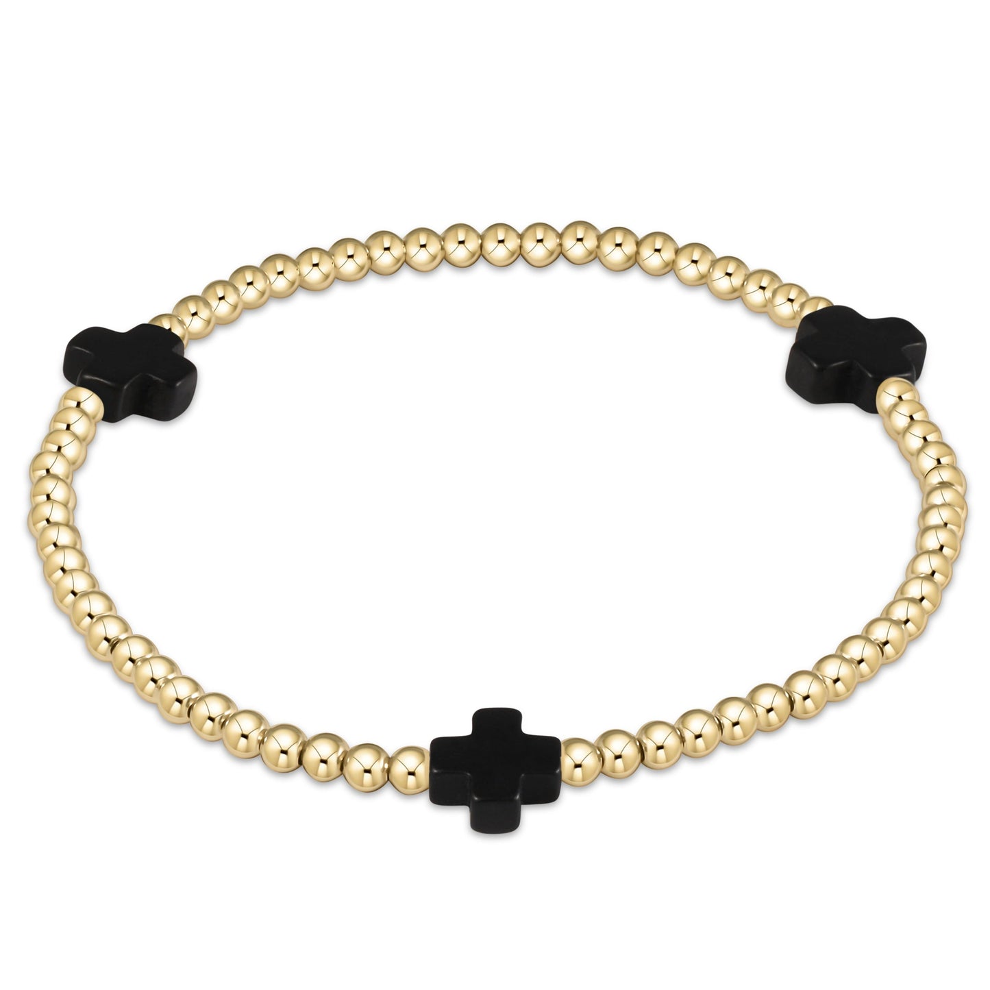 Pulsera de Cuentas de 3 mm con Cruz y Patrón Dorado Signature