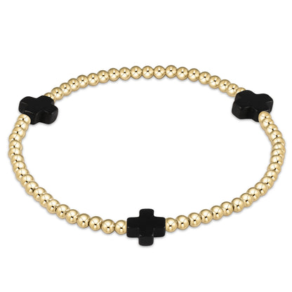 Pulsera de Cuentas de 3 mm con Cruz y Patrón Dorado Signature